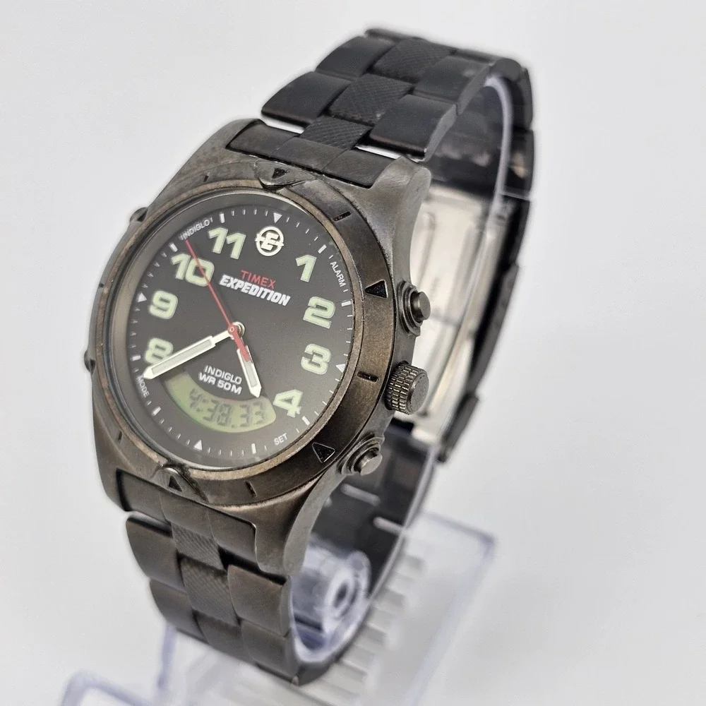Timex Expedition Men Watch 38MM Ana-Digi Black Dial Gunmetal Band 7.5